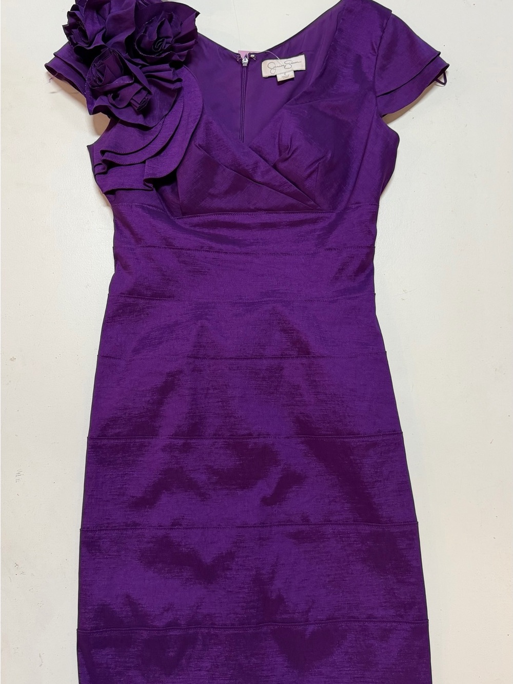 Jessica Simpson Purple One-Shoulder Floral Accent Sheath Dress